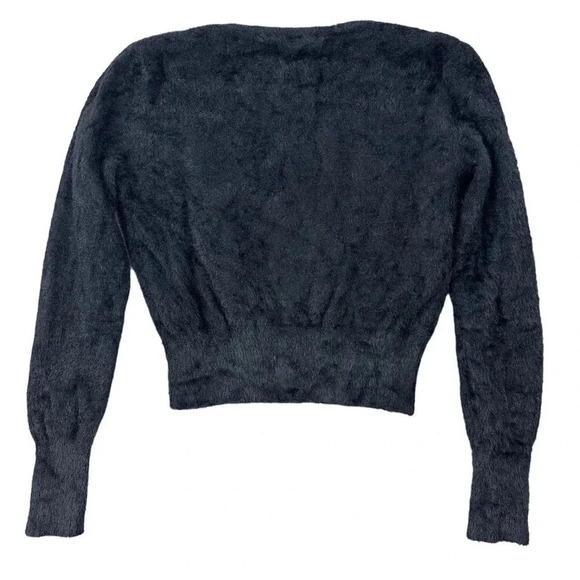 Y2K bebe Fuzzy Sweater womens size Medium Large Jet Black Semi Crop 90s - Picture 10 of 16